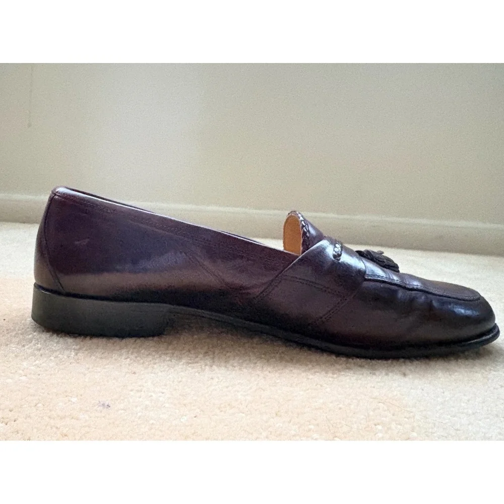 Johnston & Murphy Men Burgundy Leather Tassel Loafers Sz11 Preppy Dress Academia